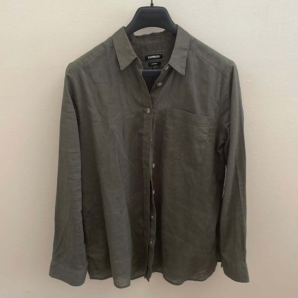 Olive Express Boyfriend Linen Blouse